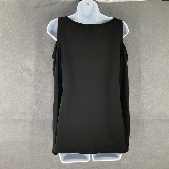 Womens Black Cold Shoulder Lace Up Tunic‎ Top Plus Size XL Milkmaid Peasant Boho - Picture 3 of 9